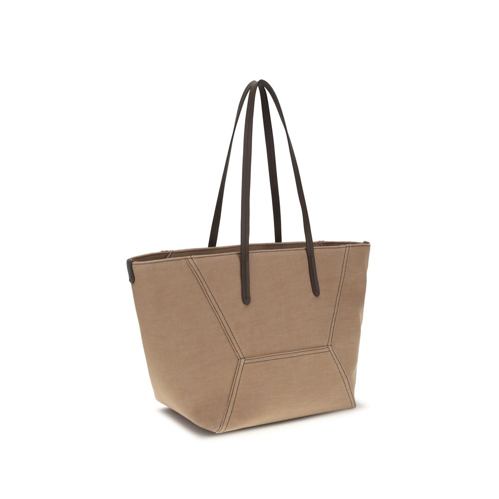 Beige Cotton Shoulder Bag