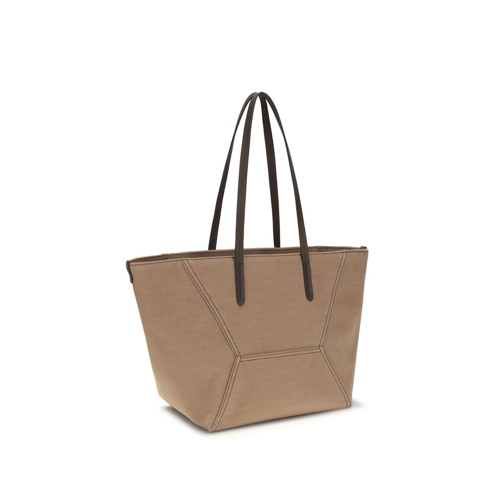 Beige Cotton Shoulder Bag