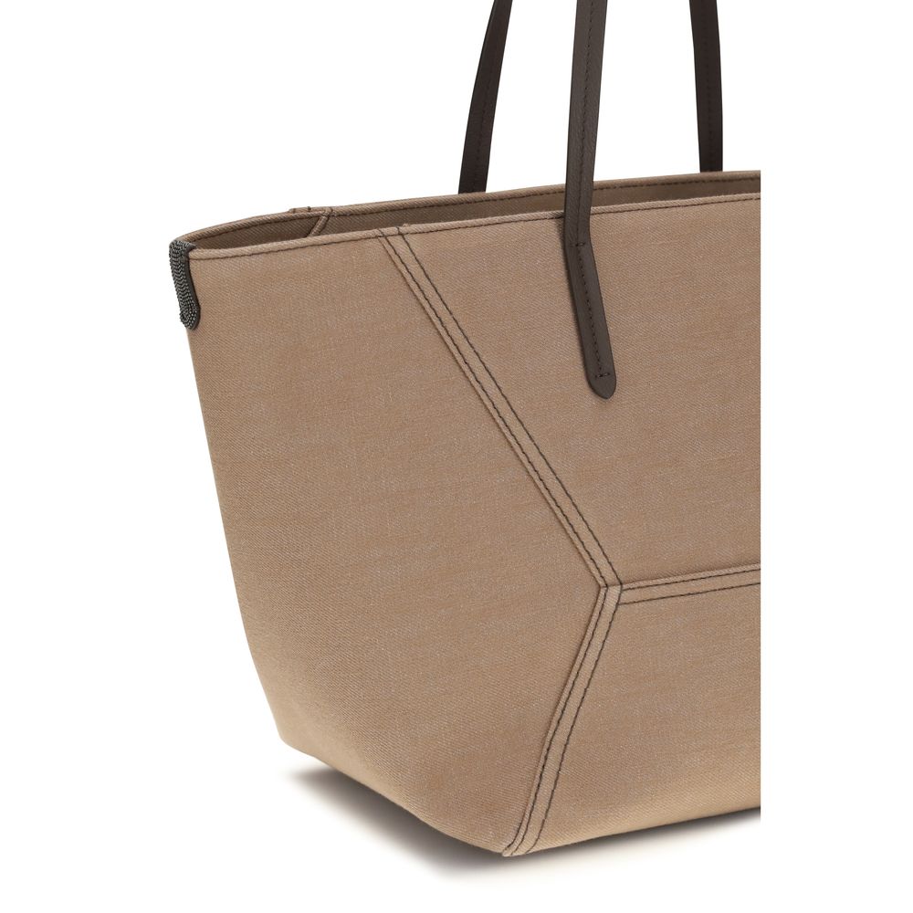 Beige Cotton Shoulder Bag