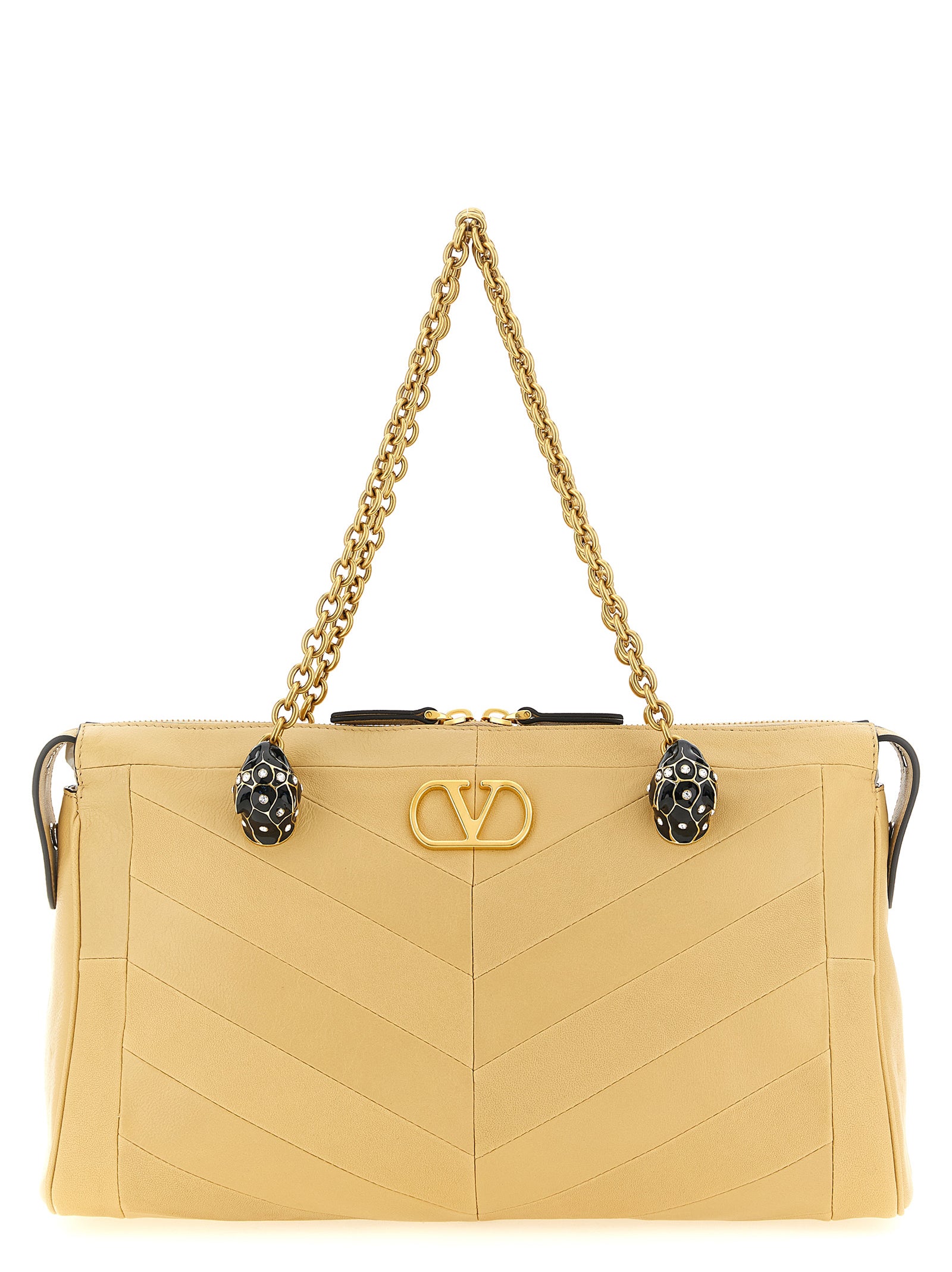 Beige Lamb Leather Shoulder Bag