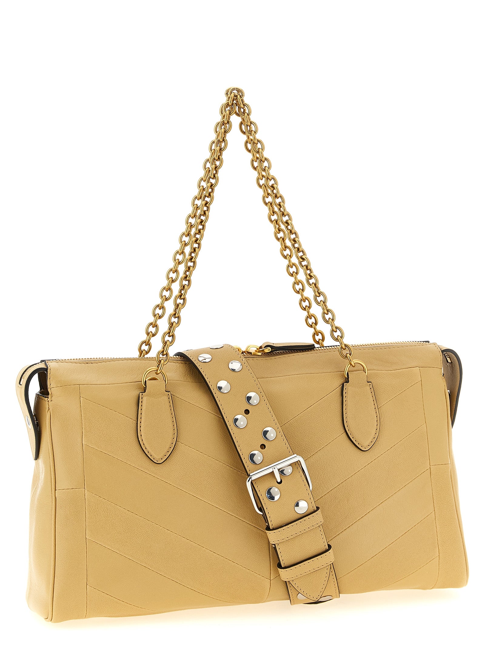 Beige Lamb Leather Shoulder Bag