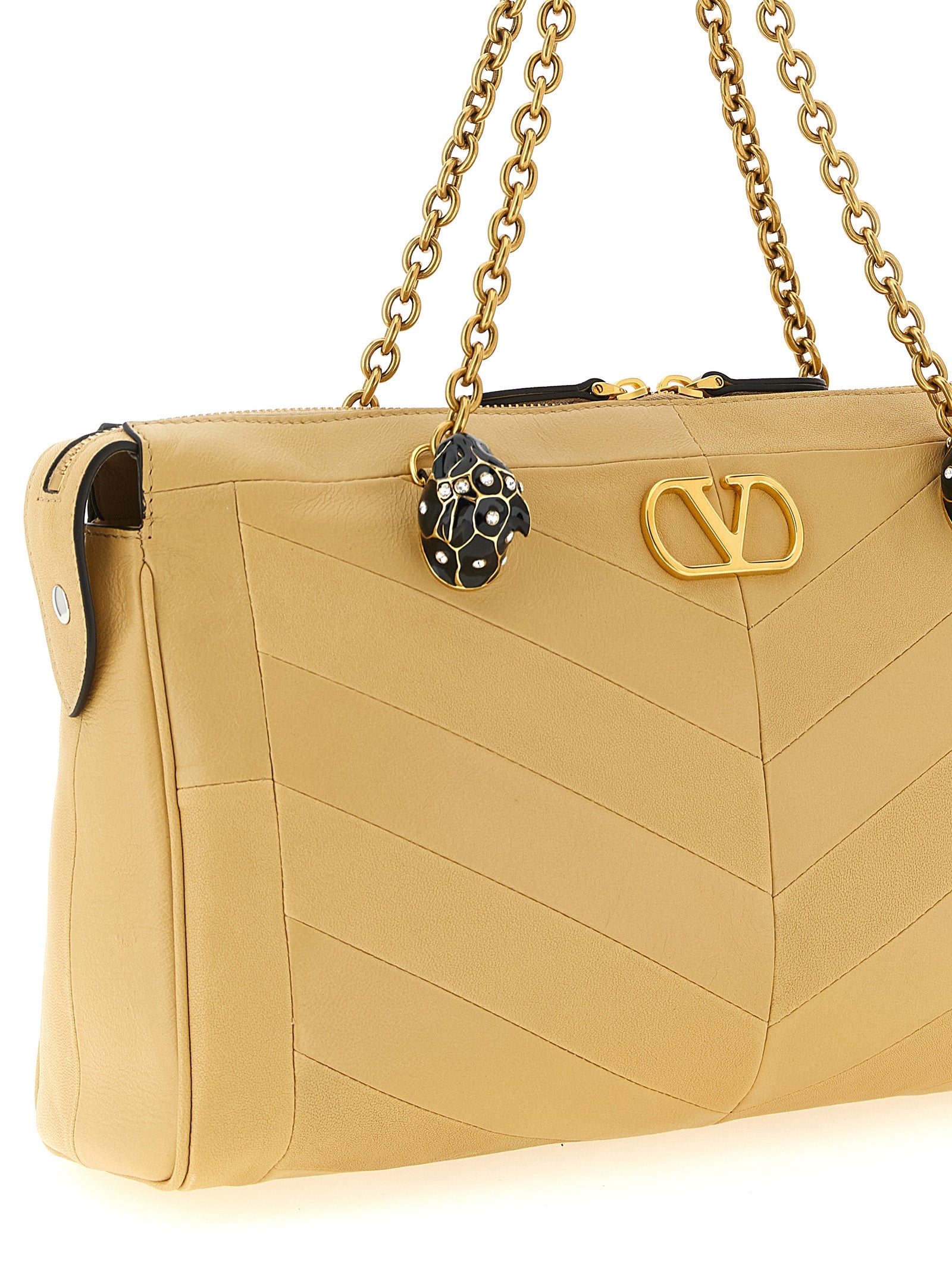Beige Lamb Leather Shoulder Bag