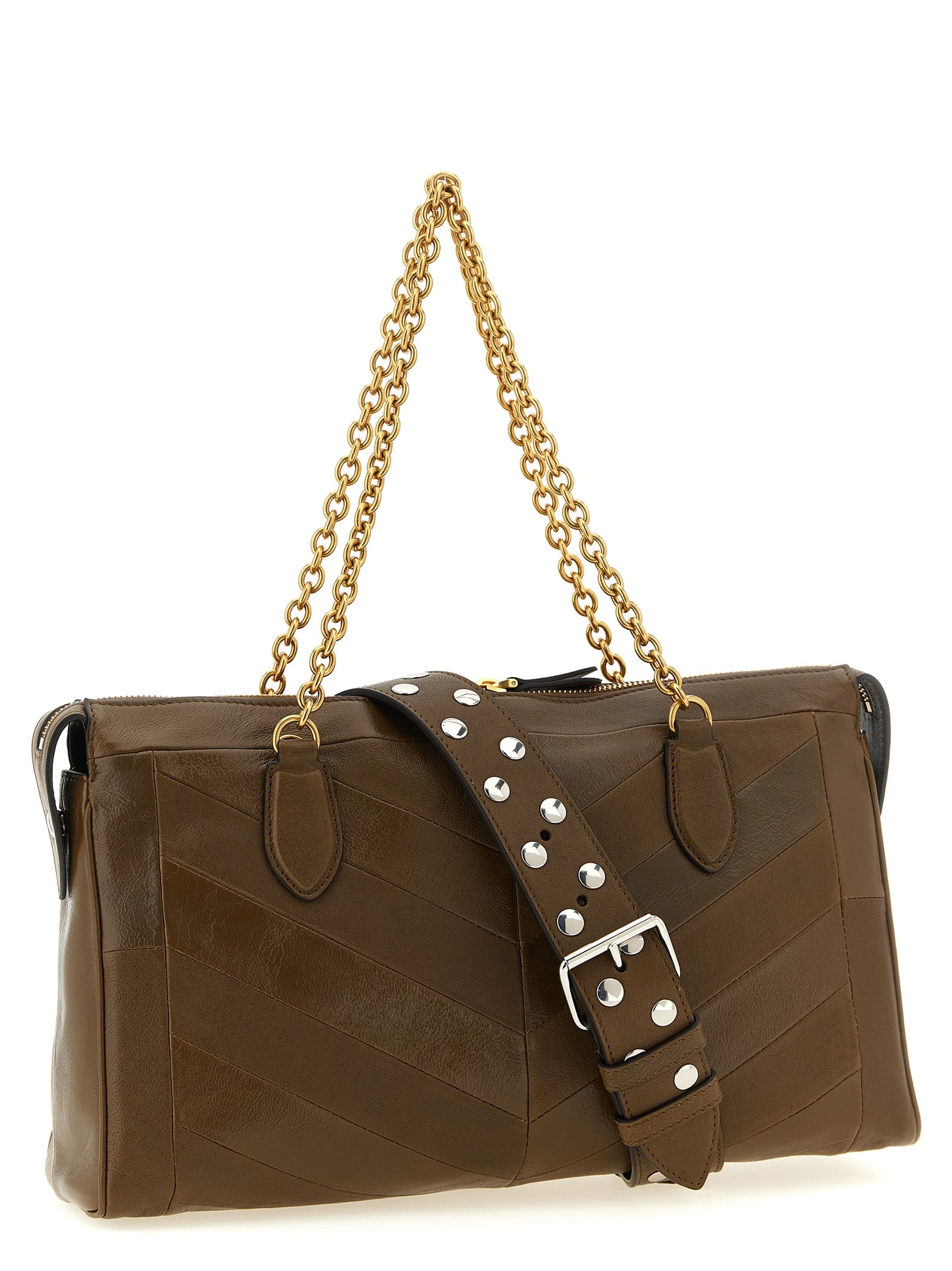 Brown Lamb Leather Shoulder Bag