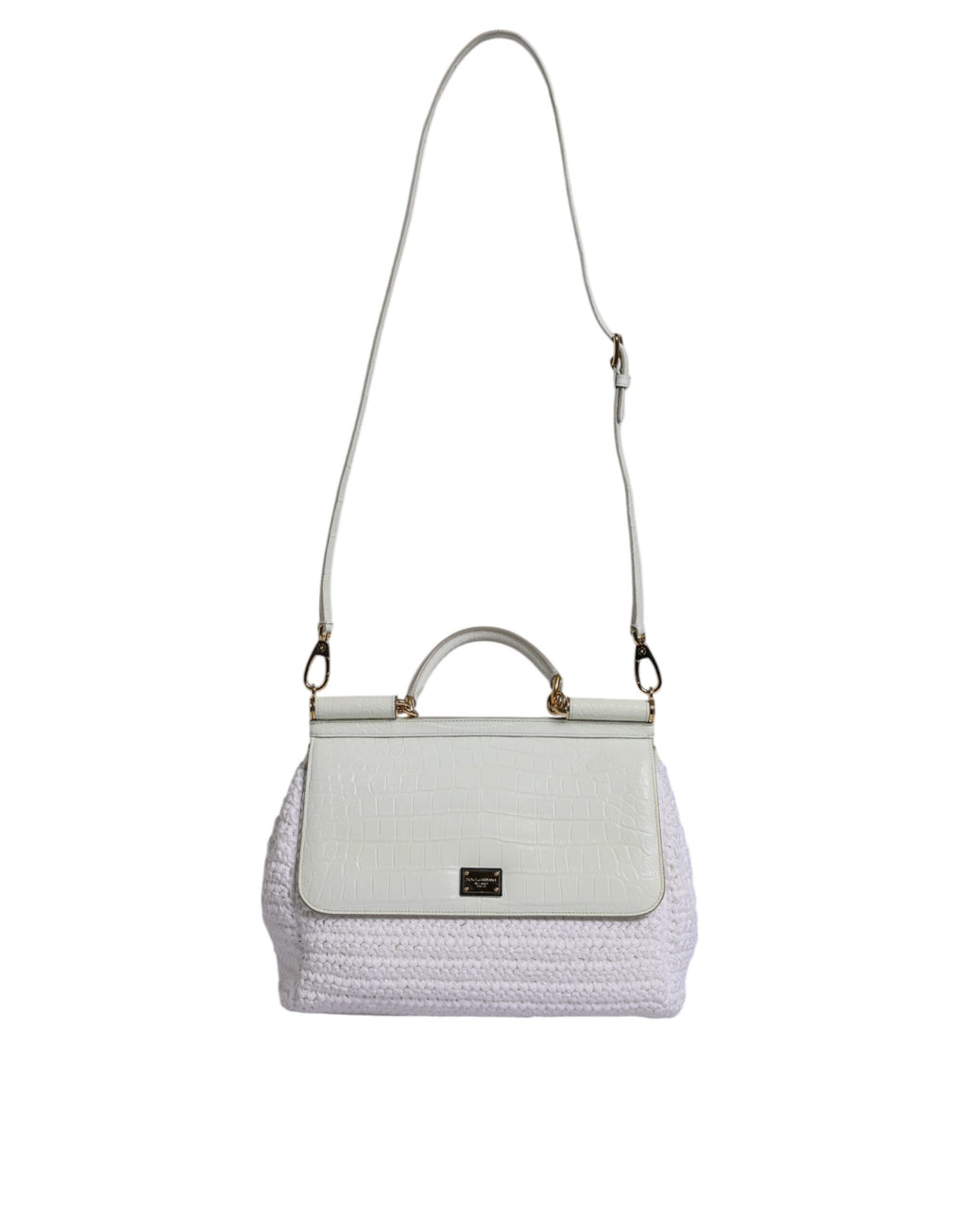 White Rafia Leather Top Handle