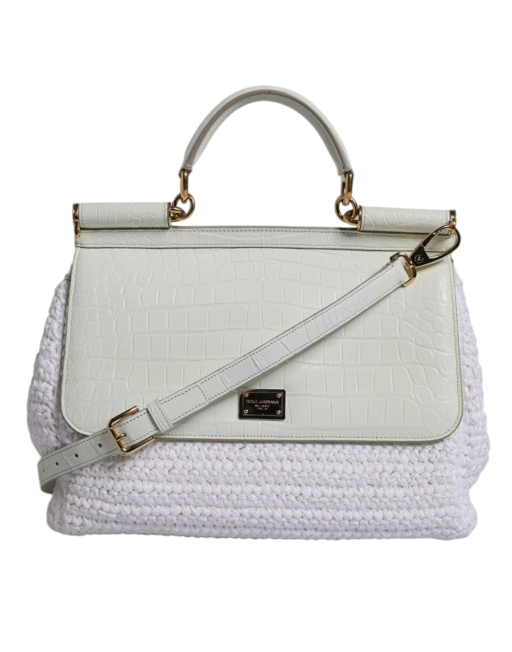 White Rafia Leather Top Handle