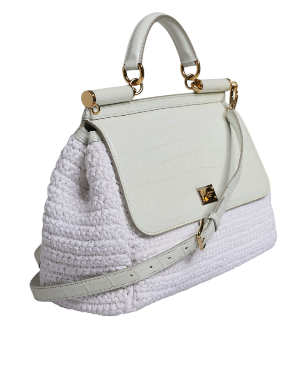 White Rafia Leather Top Handle