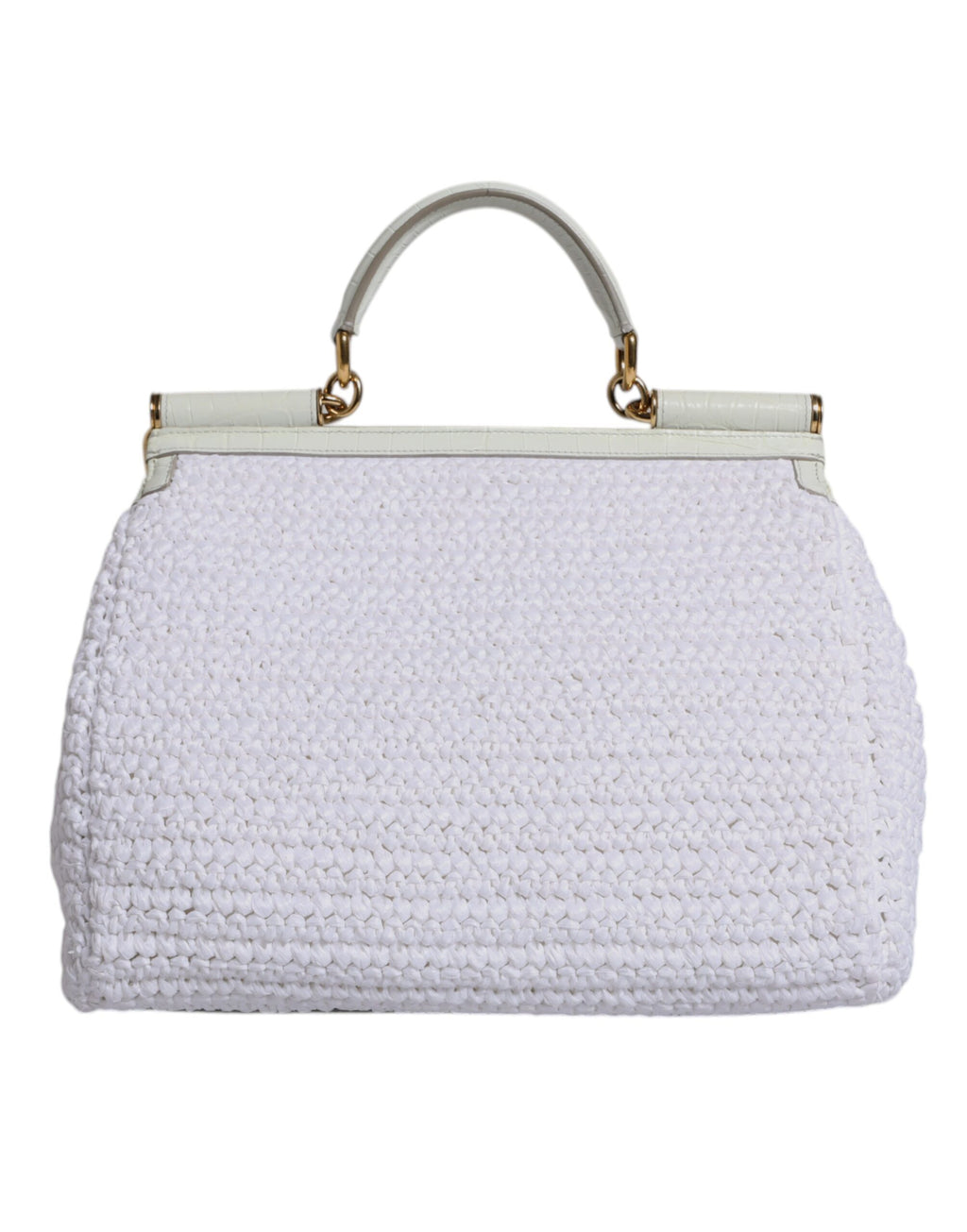 White Rafia Leather Top Handle