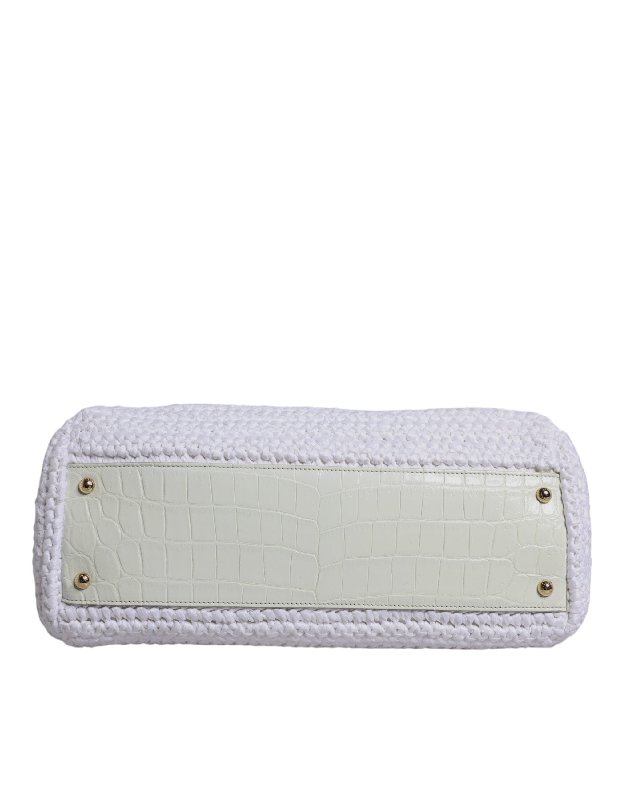 White Rafia Leather Top Handle