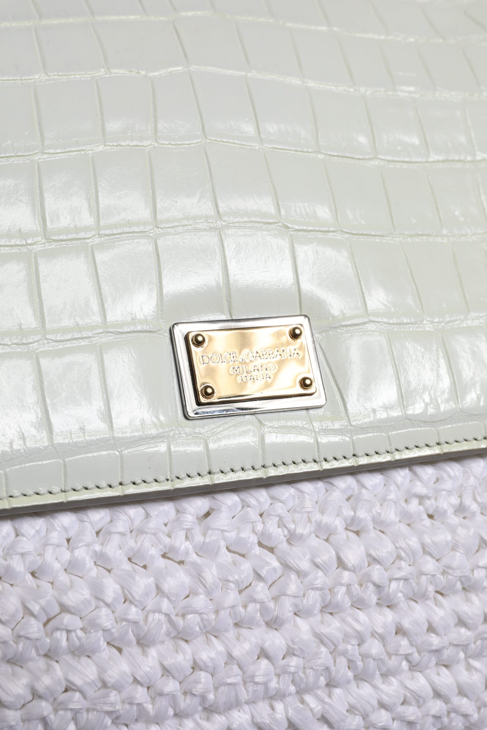 White Rafia Leather Top Handle