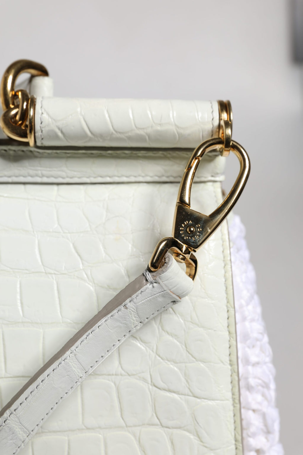 White Rafia Leather Top Handle